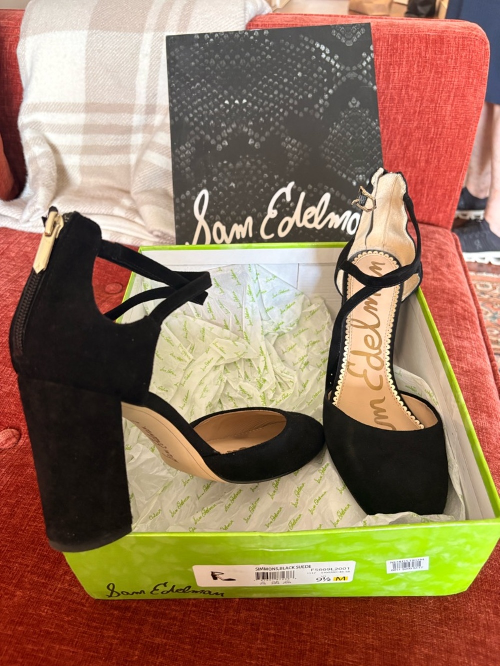 Sam Edelman Simmons Heel | Black Suede Crisscross Block Heel Pumps